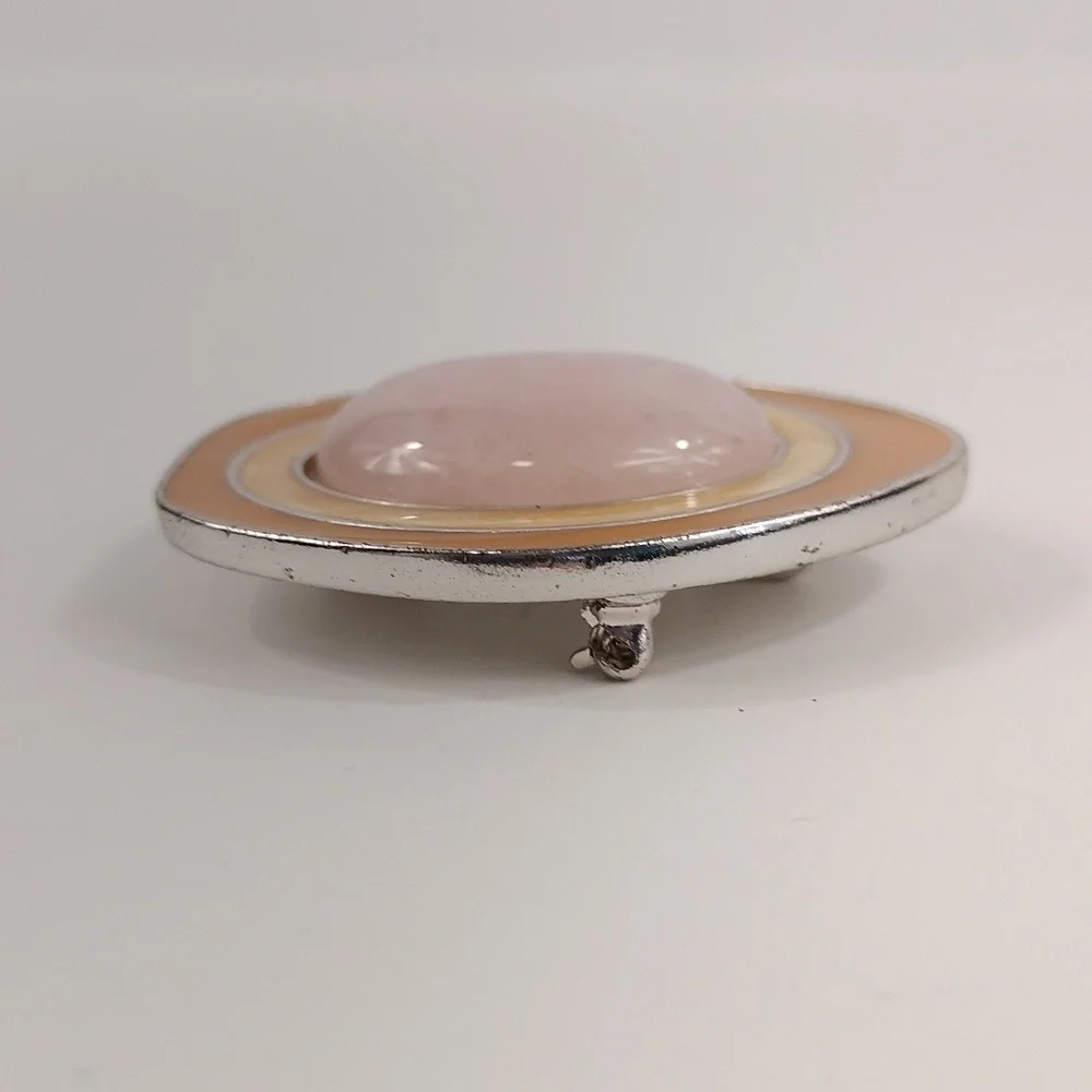 Vintage CS for Avon Rose Quartz and Enamel Brooch